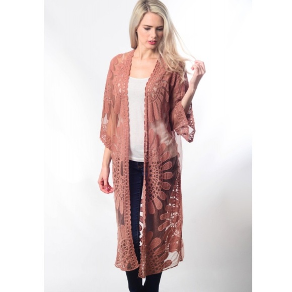 New Embroidered Sheer Bohemian Lace Kimono Duster - Picture 3 of 8